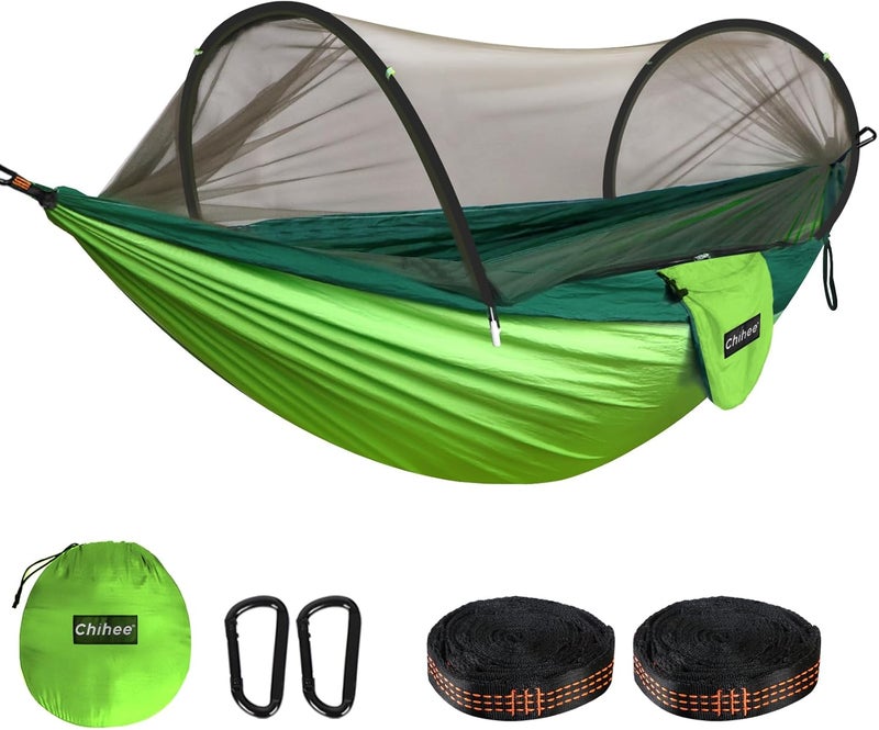 Chihee Ultra-Light Travel Camping Hammock Pop-up Net Hammock 660lbs Load Capacity,Breathable,Quick-Drying Parachute Nylon 2 Premium Carabiners,2 Tree Slings Included for Outdoor Backpacking Hiking - Image 1